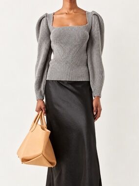 Anna October NWT Rachel Wool Blend Puff Sleeve Tie Back Sweater Gray Size M